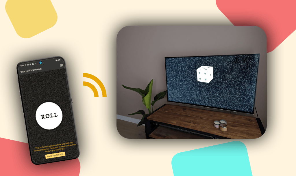 The Dice Together app cast to a TV via Chromecast